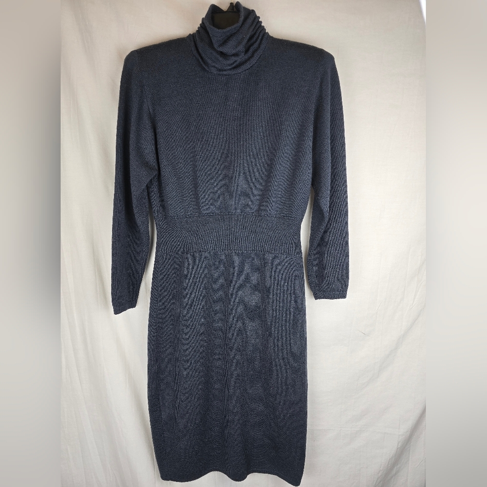 Vintage St. John By Marie Gray Elegant Gray Turtleneck Long Sleeve Knit Dress 8